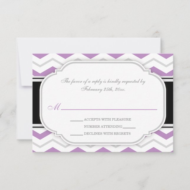 Grey & Purple Chevron Wedding Reception RSVP Cards (Front)