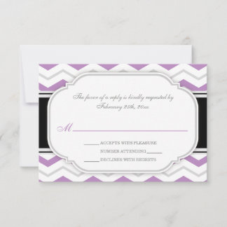 Grey & Purple Chevron Wedding Reception RSVP Cards