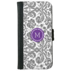 Grey Purple Damask Pattern Monogram