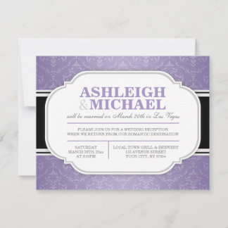 Grey & Purple Damask Wedding Reception ONLY RSVP Card