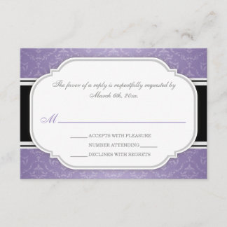 Grey & Purple Damask Wedding Reception RSVP Cards