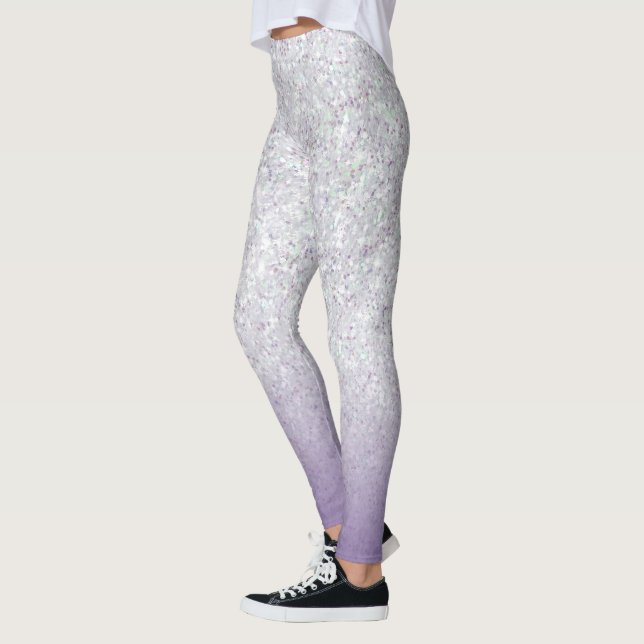 Grey Purple Glitter Sparkles Modern Leggings (Left)