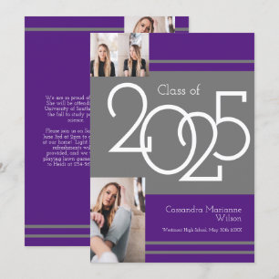 Grey Purple School Colours Graduation Announcement