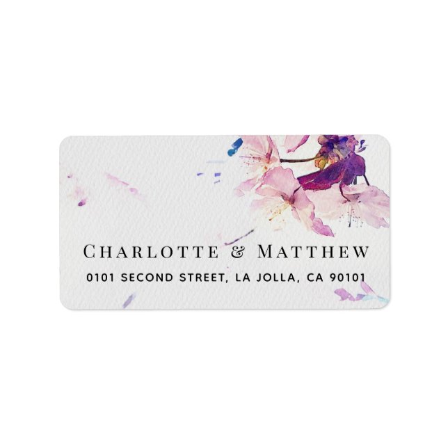 Grey & Purple Watercolor Floral Address Label (Front)