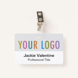 Grey PVC Name Badge with Logo Clip Lanyard or Reel ID Badge