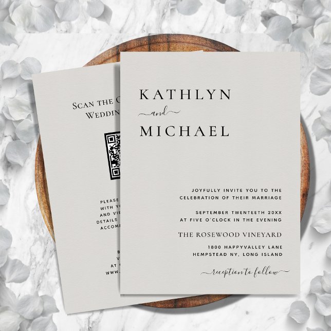 Grey QR Code All In One Modern Minimalist Wedding Invitation (Creator Uploaded)