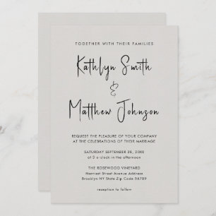Grey QR Code All In One Modern Script Chic Wedding Invitation