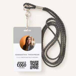 Grey QR Code Business Logo ID Card Business  ID Badge