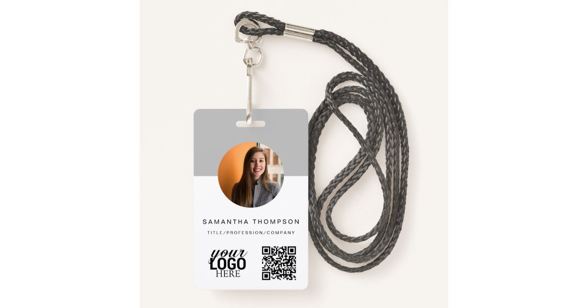 Grey QR Code Business Logo ID Card Business ID Badge | Zazzle.co.nz