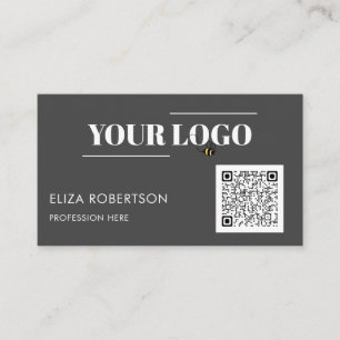 Grey QR Code Professional Business Logo Custom Business Card