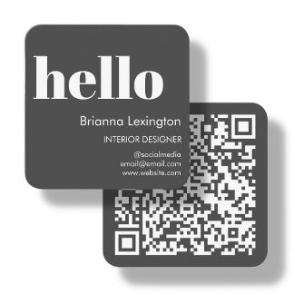 Grey | QR Code Social Media Hello Square Business Card