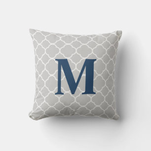 Grey Quadrefoil and Monogram Outdoor Pillow