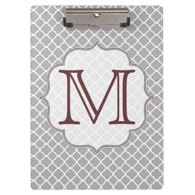 Grey Quarterfoil Latti Monogram Initial Clip Board (Front)