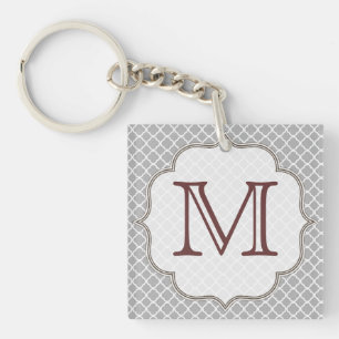 Grey Quarterfoil Latti Monogram Initial Key Chain