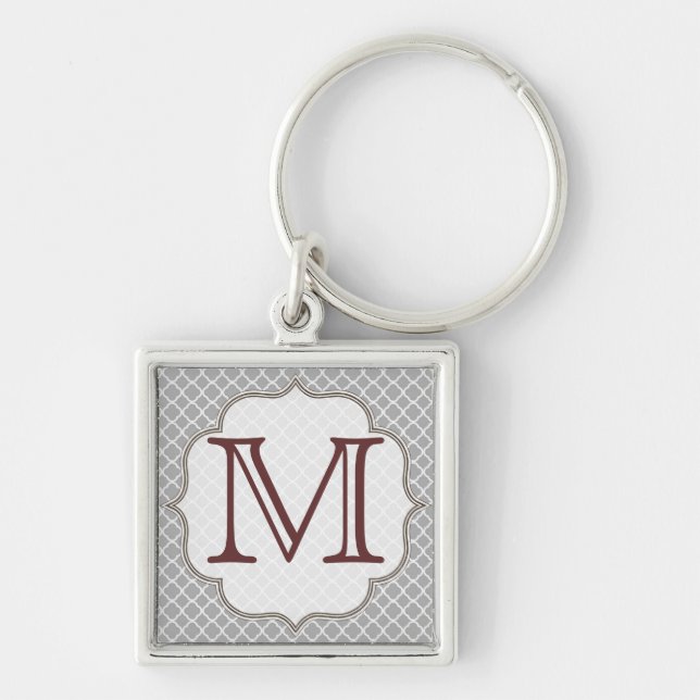 Grey Quarterfoil Latti Monogram Initial Key Chain (Front)