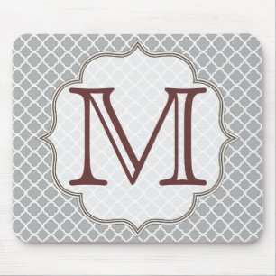 Grey Quarterfoil Latti Monogram Initial Mouse Pad
