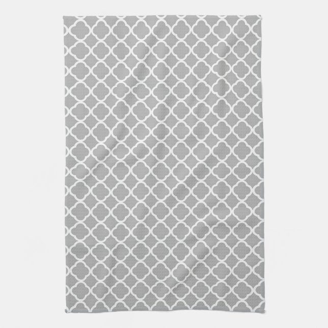 Grey Quarterfoil Latti Monogram Kitchen Dish Towel (Vertical)