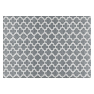 Grey Quatrefoil Glass Cutting Board