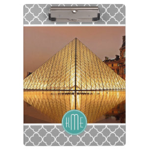 Grey Quatrefoil Mint Monogram Showcase Your Photo Clipboard
