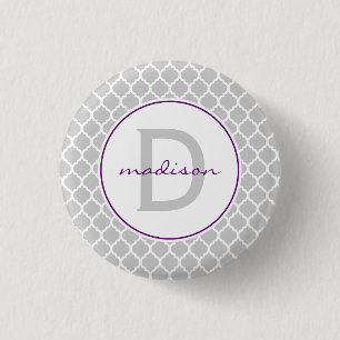 Grey Quatrefoil Monogram 3 Cm Round Badge