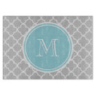 Grey Quatrefoil Pattern, Blue Monogram