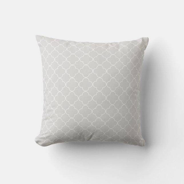 Grey Quatrefoil Pattern Decorative Pillow (Front)