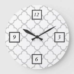 Grey Quatrefoil Pattern Large Clock