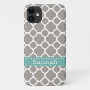 Grey Quatrefoil Pattern Turquoise Ribbon Case-Mate iPhone Case