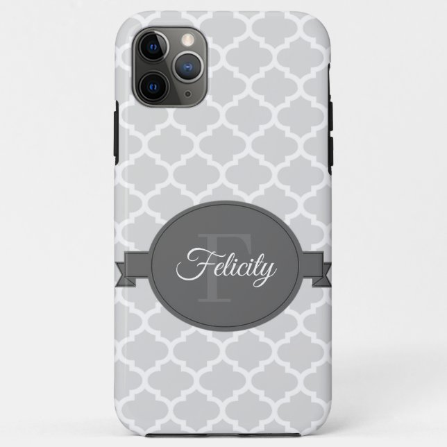 Grey Quatrefoil Personalised Case-Mate iPhone Case (Back)