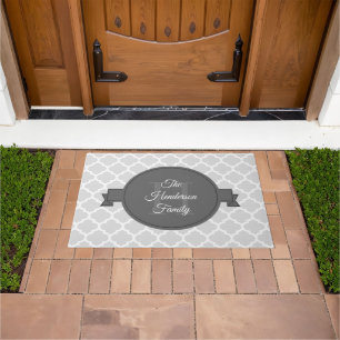Grey Quatrefoil Personalised Doormat