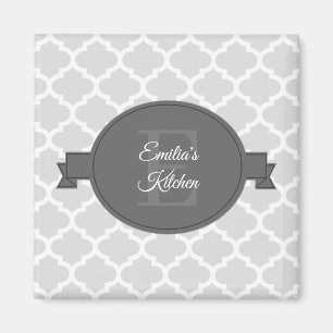 Grey Quatrefoil Personalised Magnet