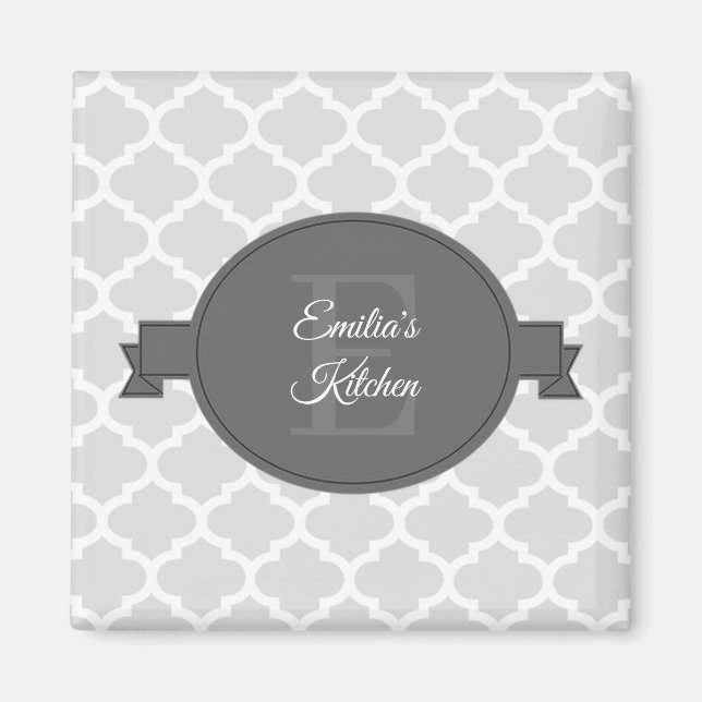 Grey Quatrefoil Personalised Magnet (Front)