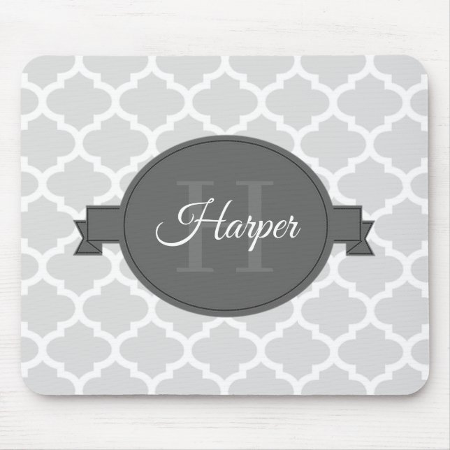Grey Quatrefoil Personalised Mouse Pad (Front)