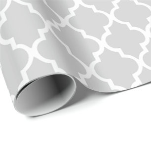 Grey Quatrefoil Tiles Pattern Wrapping Paper