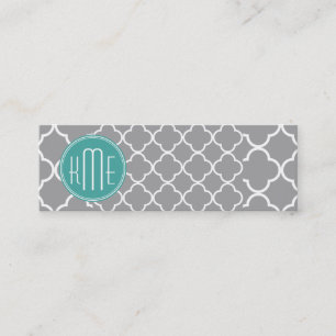 Grey Quatrefoil with Custom Mint Monogram Mini Business Card
