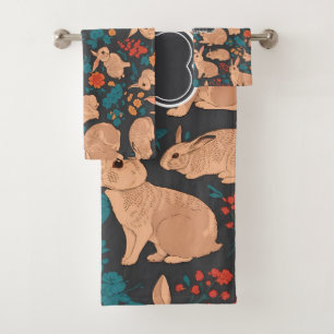 Grey Rabbit Mosaic Colourful Personalised Pattern Bath Towel Set