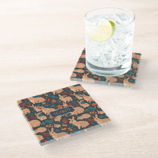 Grey Rabbit Mosaic Colourful Personalised Pattern Glass Coaster