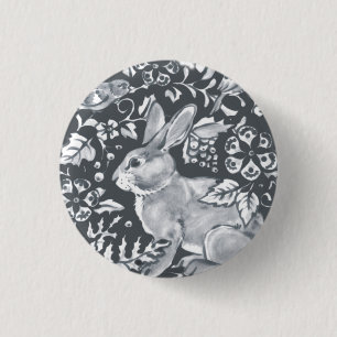 Grey Rabbit Pattern Floral Bird Woodland Unique 3 Cm Round Badge