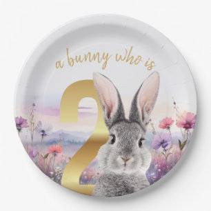 Grey Rabbit with No 2 Wildflowers Paper Plate