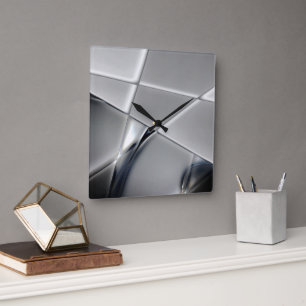 Grey rectangle trapezoids changeable background square wall clock