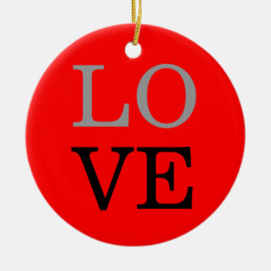 Grey Red Background Love Wedding  Ceramic Tree Decoration