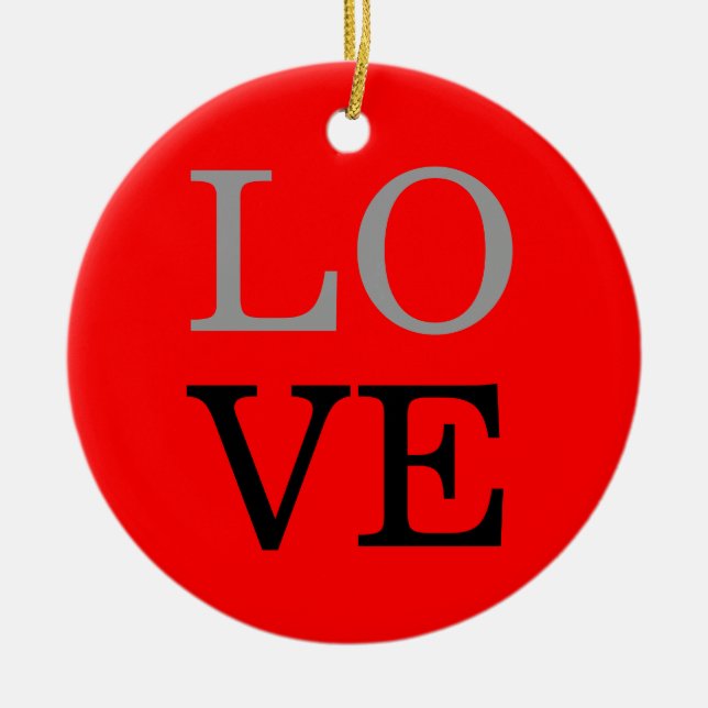 Grey Red Background Love Wedding  Ceramic Tree Decoration (Front)