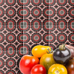 Grey Red Black Ethnic Mosaic Geometric Pattern Tile<br><div class="desc">Vibrant decorative tile design featuring a seamless pattern made of geometric shapes in shades of grey,  red and black.</div>