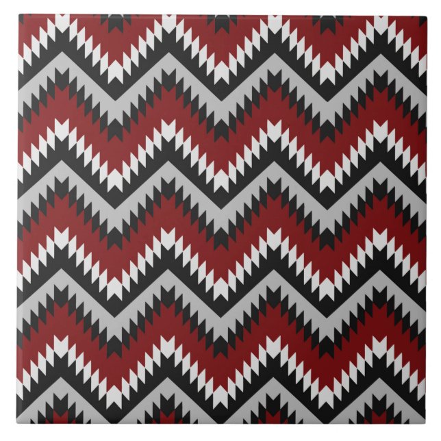 grey red black tiled pattern aztec tile (Front)
