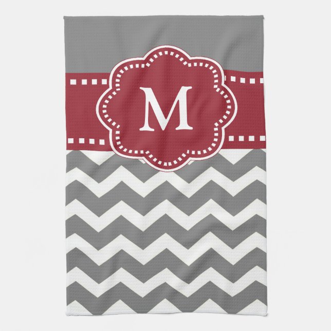 Grey Red Chevron Monogram Towel (Vertical)