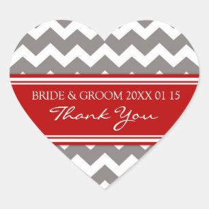 Grey Red Chevron Thank You Wedding Favour Tags