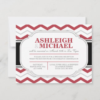 Grey & Red Chevron Wedding Reception ONLY Invitation