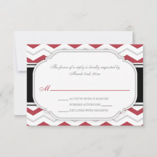 Grey & Red Chevron Wedding Reception RSVP Cards