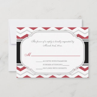 Grey & Red Chevron Wedding Reception RSVP Cards
