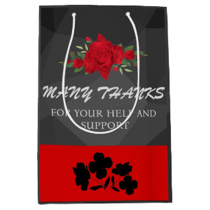 Grey Red Floral Abstract Elegant Modern Cute Hot Medium Gift Bag